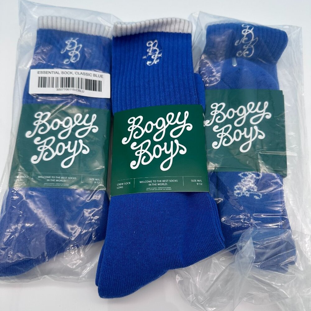 Bundle of 3 Pair Bogey Boys Essential Crew‎ Long Golf Socks, Size M/L 9-12, Blue